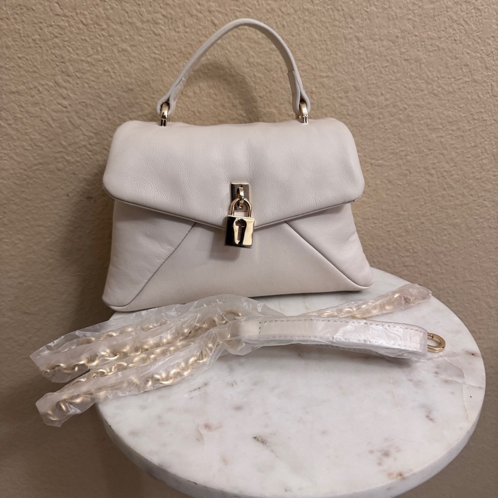 NWT Ted Baker Leather Poppy Classic Mini Satchel Bag Crossbody Lock off white